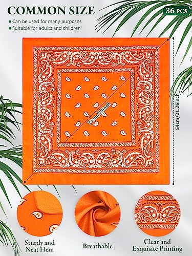 Unittype 36 Pieces Paisley Bandana Cowboy Bandanas Sports Novelty Headband Square Scarf Outdoor for Western Party Costume - color: Orange, style: Simple Style