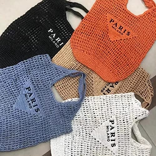 POOOPSSD New Woven Bag, Straw Mesh Tote Bag, Beach, Shoulder Bag, Hobo Women, Foldable Large Capacity, for Holiday. - color: Orange