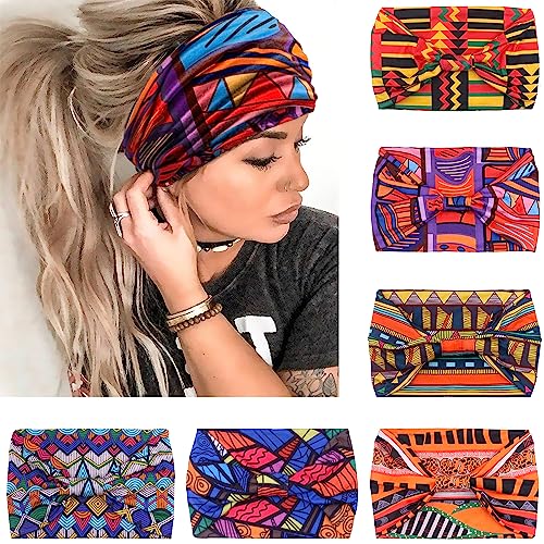 IVARYSS Wide Headbands for Women, Knotted Head Wraps Turbans, Large African Style Head Bands Hair Accessories, 6 Pack (African) - color: African
