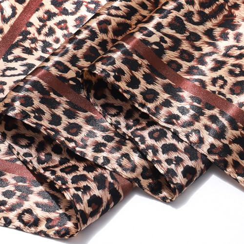 AWAYTR Satin Silk Scarf - Large Hair Bandana, Sleeping Wrap for Women - color: Leopard Print (Coffee)