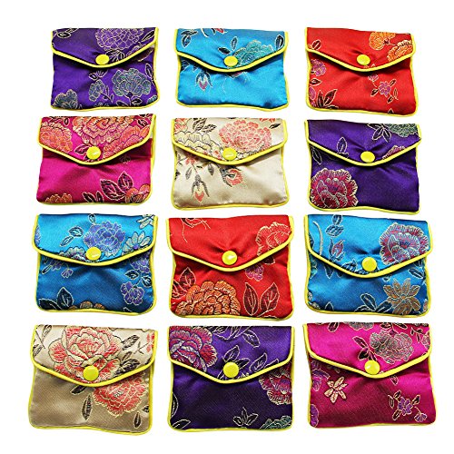 MorTime Jewellery Jewelry Silk Purse Pouch Gift Bags, Multiple Colors, Pack of 12 (Large,4"x4.7") - size: Large
