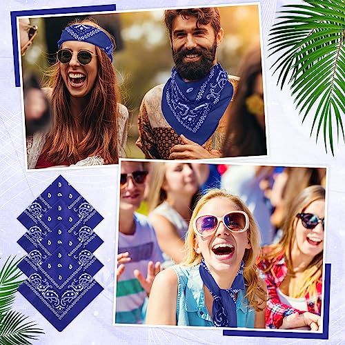 Handepo 150 Pcs Bandanas Bulk, Colorful Paisley Bandanas Unisex Head Wrap Scarf Cowboy Headband Handkerchief - color: Blue