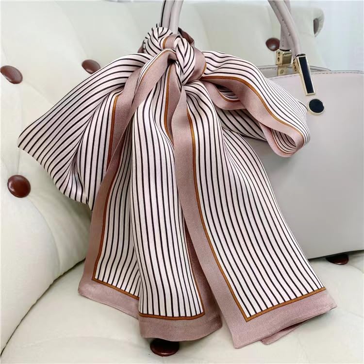 ANDANTINO 100% Silk Scarf for Women 59”*6.3” Long Shawls for Headscarf and Neck- Oblong Hair Wraps with Gift Packed - color: Stripes