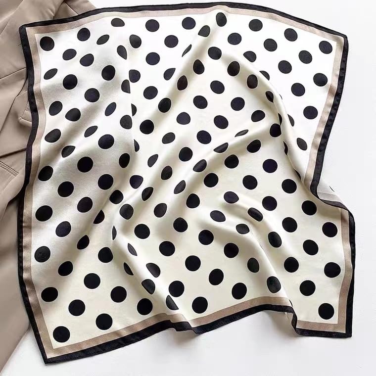 MEISEE 100% Pure Mulberry Silk Scarf 21" Square Scarf Neckerchief Headscarf Breathable Lightweight for Women Gift Packed - color: M3 Black Dot
