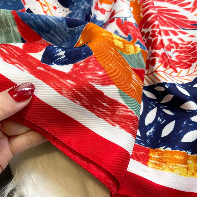 Women's Square Silk Like Head Scarf Large 35 inch Silk Feeling Hair Wrapping Satin Scarves for Sleeping Bandanas - color: A008-1 Twill Red