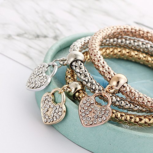 Alegend Titanium Steel (Not Rust, Resist Corruption, Easily Clean) 18K Gold Plated Single Bracelets + 14K Gold Plated Stackable Multilayer Bracelets - style: 14KGold Heart-Shaped Diamond-Inlaid