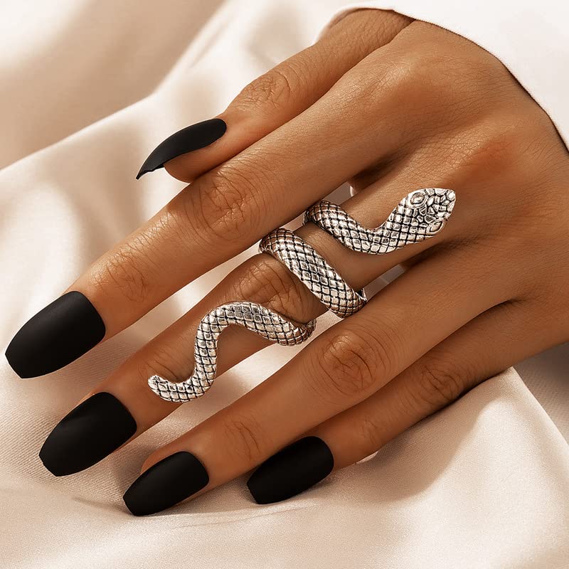 CSIYANJRY99 Silver & Gold Snake Rings Set - Vintage Punk Serpent & Gothic Knuckle Rings - Boho Stackable Cobra Finger Ring Jewelry - color: C-Silver