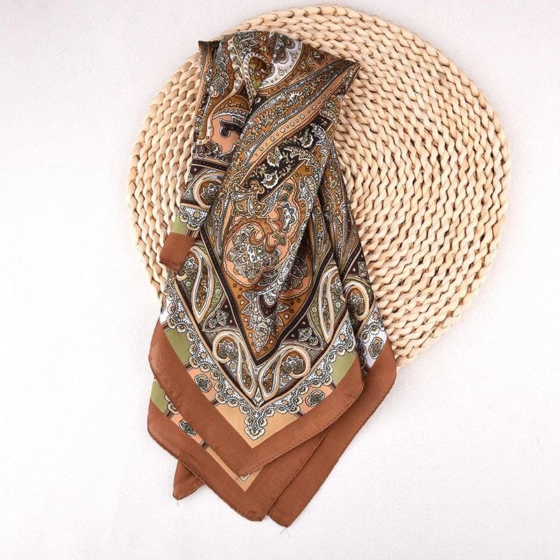 Guqqeuc Satin Head Scarf Silky Feeling Bandana Hair Wrap for Women Silk Scarves Paisley Headscarf Square Scarf Neckerchief - color: Brown