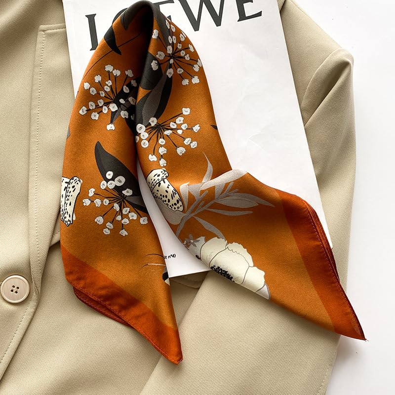 FEIBOON Mulberry Silk Scarfs Neck Scarf 21" Small Square Scarfs hair scarf bandana Neckerchief Headscarf for Women - color: Dark Orange