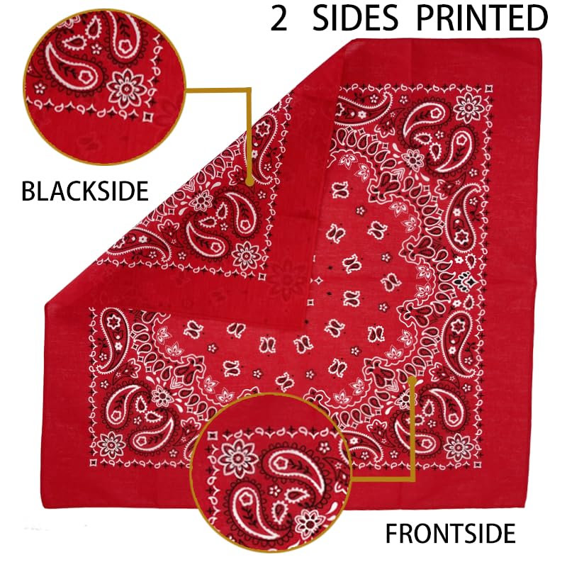 6 Pack 12 Pack Bandanas 2 Sides Printed 22inch Unisex Cowboy Kerchiefs - color: Red-6 Pack
