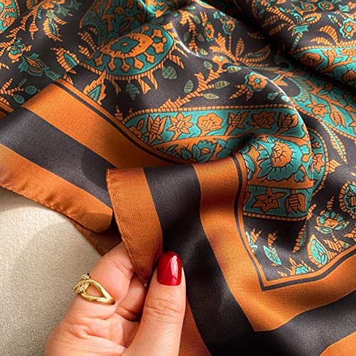 K-Elewon Large Square Scarf 43" Silk Scarf Fashion Scarves Silk Feeling Hair Wrapping Scarfs Night Sleeping Headscarf - color: Vb06