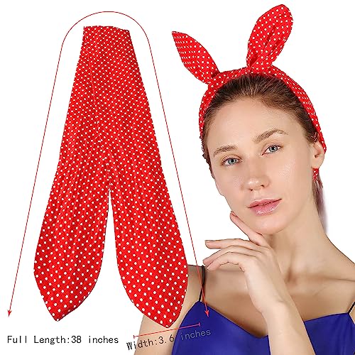 HYFEEL Wire Headbands for Women Bow Bandana Hair Scarf Hairbands Cute Knotted Hair Accessories 50s Retro Head Wraps Turban (Red Polka Dot) - color: Red Polka Dot