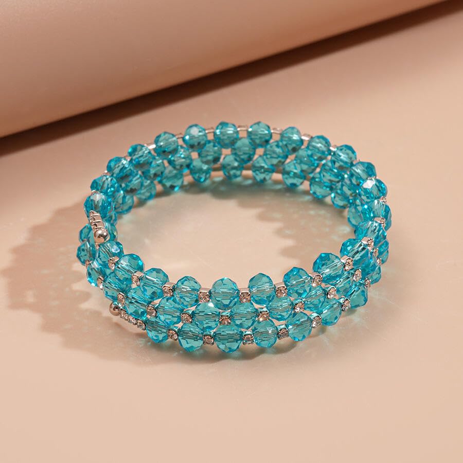 Caiyao Bohemia Multilayer Glass Beaded Charm Bracelets Handmade Resin Beads Stackable Wrap Bracelet Layered Open Cuff Bnagles for Women Holiday Vacation Boho Jewelry Gifts - color: Blue