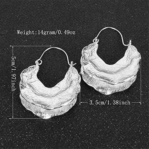 Simple Large Vintage Gold Circle Hoop Earrings Boho Irregular Hollow Shield Shape Dangle Drop Earrings for Women Statement Jewelry Gifts - color: Silver