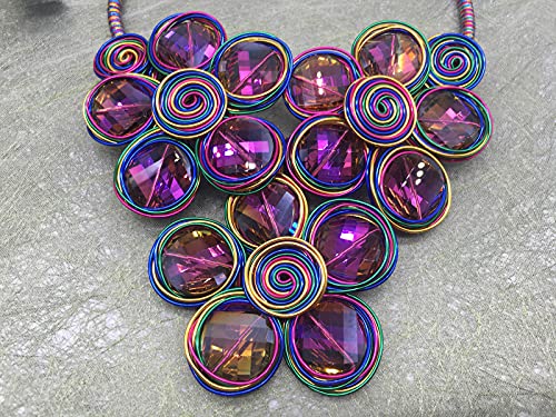 Statement Chunky Flower African Necklace For Women Tribal Fashion Costume Jewelry Earring Sets Unique Big Colorful Rhinestone Crystal Pendent Collar Choker Bib Handmade - color: three flowers colorful