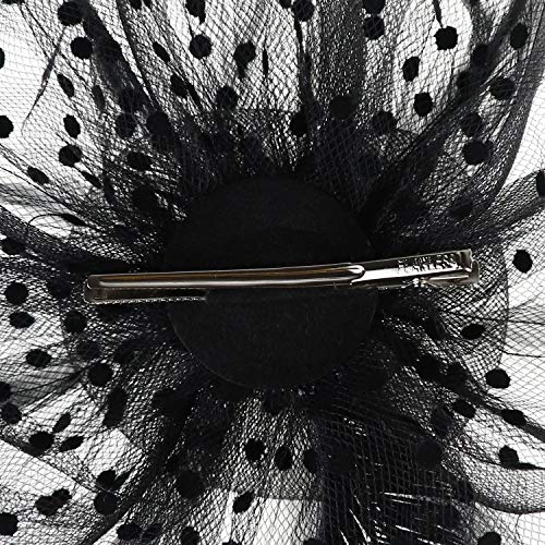 DRESHOW Fascinators Hat Flower Mesh Ribbons Feathers on a Headband and a Clip Tea Party Headwear for Girls and Women - color: 7" Black + Necklace+ Earrings+ Bracelet