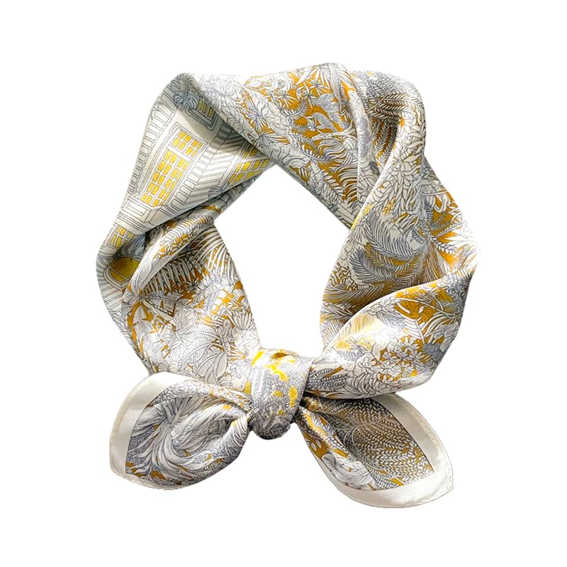 FEIBOON Mulberry Silk Scarfs Neck Scarf 21" Small Square Scarfs hair scarf bandana Neckerchief Headscarf for Women - color: Golden Grey