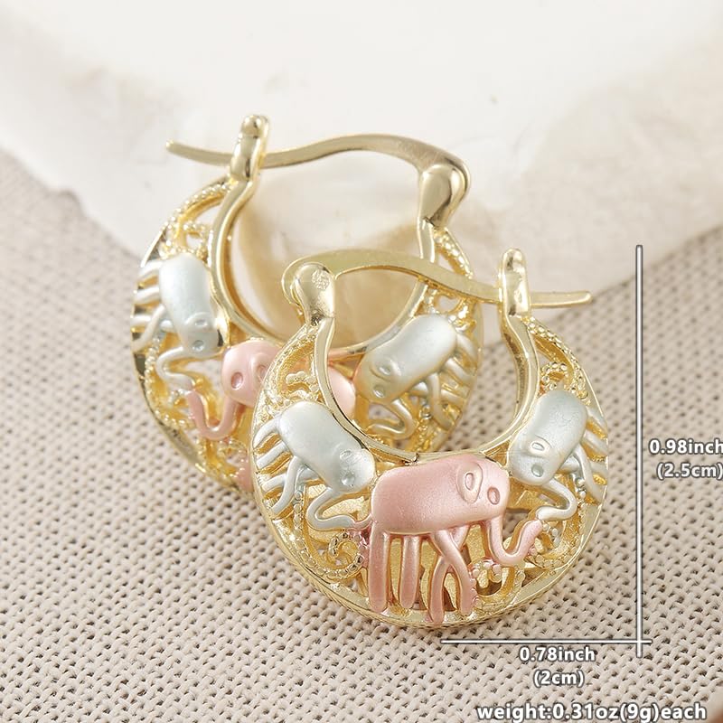 1 Pair of Simple and Retro Golden Color Hoop Earrings with Elephant Pattern Jewelry, An Elegant Women's Accessory, and A Beautiful Gift for Daily Festivals