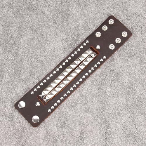 GelConnie Punk Leather Cuff Bracelet Adjustable Straps Wrap Bracelets Arm Armor Cuff Gothic Leather Wristbands for Men, Women - color: MLPB099-Brown