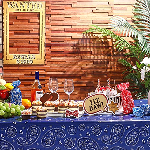 Western Party Tablecloth Paisley Table Cover Bandana Plastic Table Cloth Rectangle Floral Tablecloth for Western Cowboy Themed Party Decorations, 108 X 54 Inches (Blue, 3 Pack) - color: Blue
