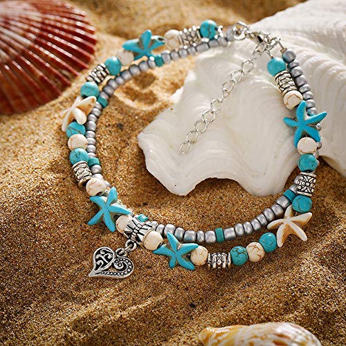 Fesciory Puka Shell Anklet for Women Summer Natural Cowrie Adjustable Ankle Bracelet, Handmade Boho Hawaiian Beach Seashell Jewelry - color: F:Heart