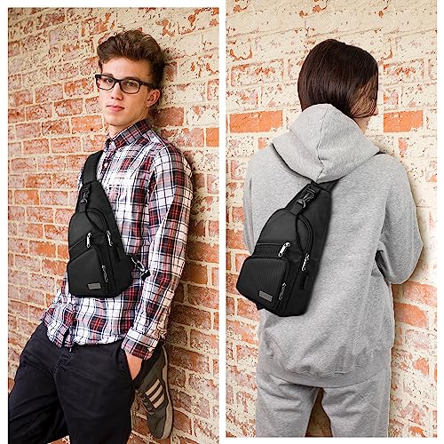 AMJ Crossbody Sling Bag Men Women, Casual Shoulder Backpack, Chest Daypack Satchel for Hiking Travel - color: Black, size: Small