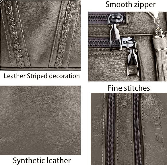 ELDA Crossbody Bags For Women Pocketbooks Soft PU Leather Purses and Handbags Multi Pocket Shoulder Bag - color: Antique Silver