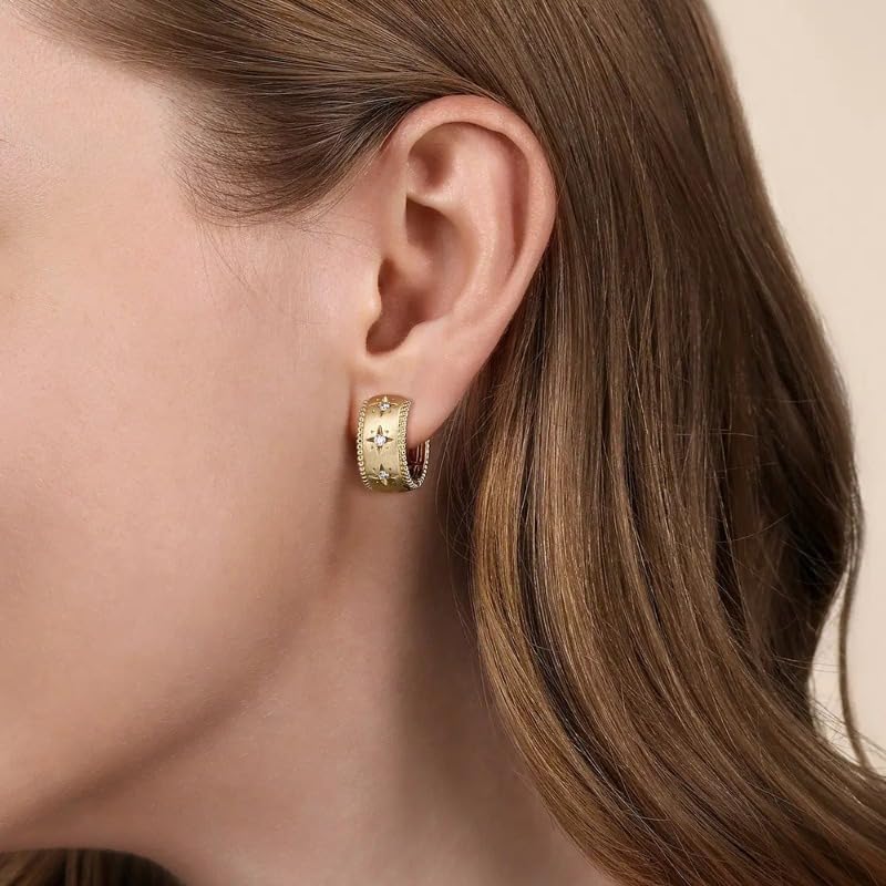 Vintage Star Zirconia Chunky Hoop Earrings for Women Wedding Daily Party Earrings Jewelry Gift - color: gold