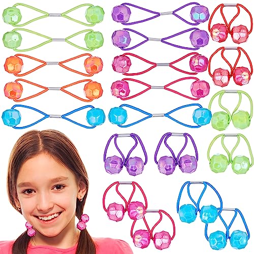 20pc Ponytailers Ponytail Balls Hair Elastics, 18mm Round-Value Pack Fun | Opaque Multicolored Twin Hair Beads Bauble Hair Ties Ponytail Holders, Toddler Kids Hair Ties - color: Shiny