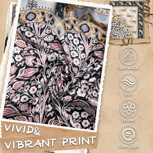 Large Square Head Scarf Bandana - 35" Satin Hair Scarf for Women Like Silk Scarf Fashion Hair Wrapping - color: Paisley Garden(black), size: 35IN*35IN