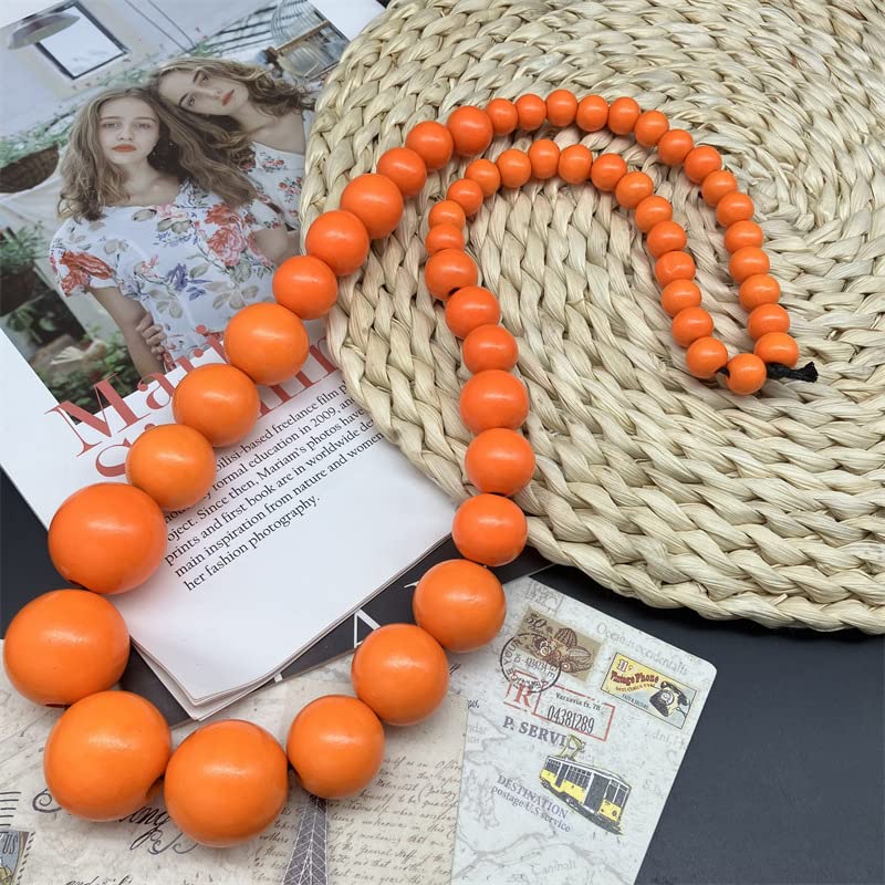 Fuqimanman2020 Chunky Large Simulated Pearl Choker Necklace Drop Dangle Earrings Crystal Bib Big Round Beaded Strand Multicolor Costume Statement Wedding Jewelry Set for Women Brides - color: Wooden Orange