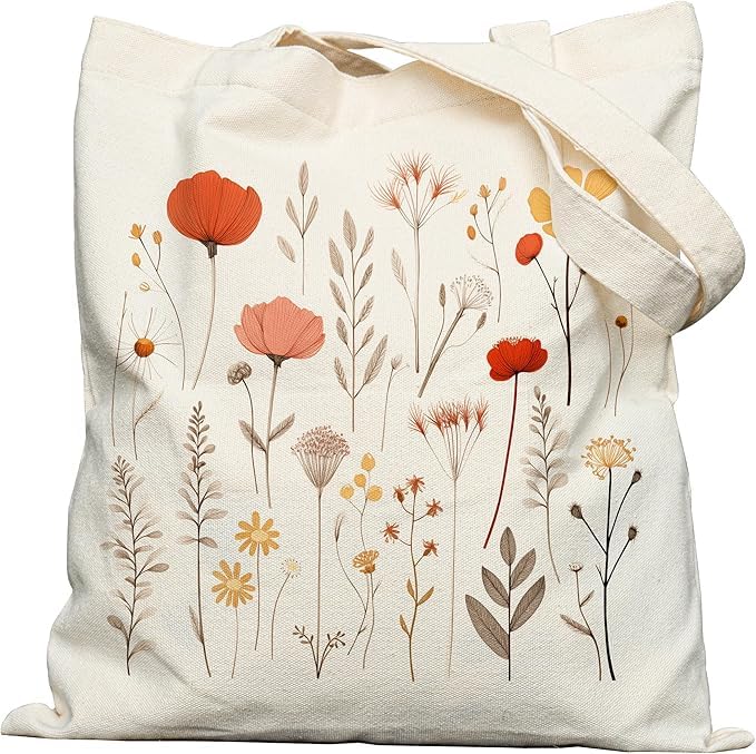 METALPHA Aesthetic Tote Bag for Women Girls - Resuable Double-Sided Printed Canvas Tote Bag with Snap Closure and Pocket - color: Cottagecoreflowers