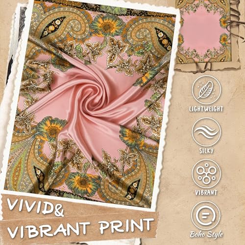 Large Square Head Scarf Bandana - 35" Satin Hair Scarf for Women Like Silk Scarf Fashion Hair Wrapping - color: Paisley(pink), size: 35IN*35IN