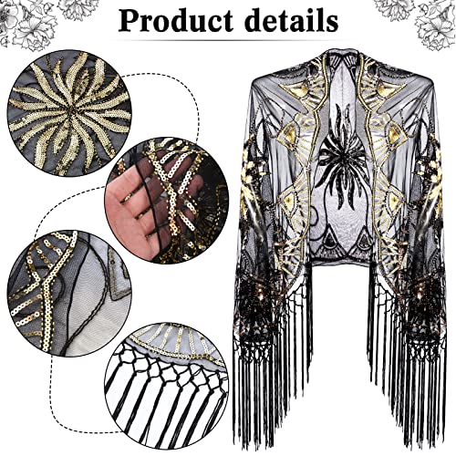 Zhanmai 5 Pcs 1920s Flapper Accessories for Women Roaring 20s Headpiece Shawl Necklace Earring Gloves - color: Black Gold, style: Vintage