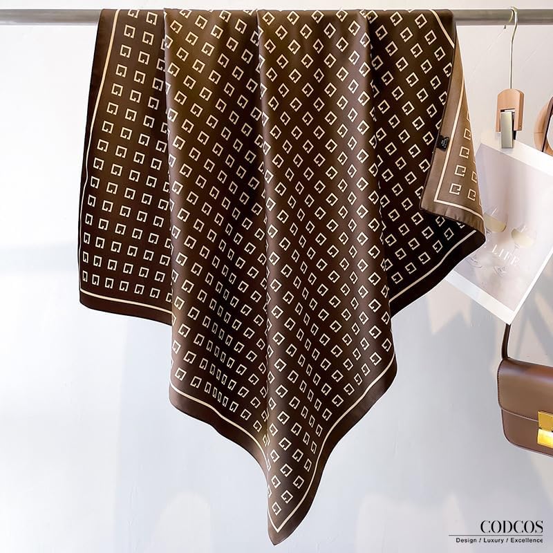 Women's Square Silk Like Head Scarf Large 35 inch Silk Feeling Hair Wrapping Satin Scarves for Sleeping Bandanas - color: A0018 Twill Dark Brown