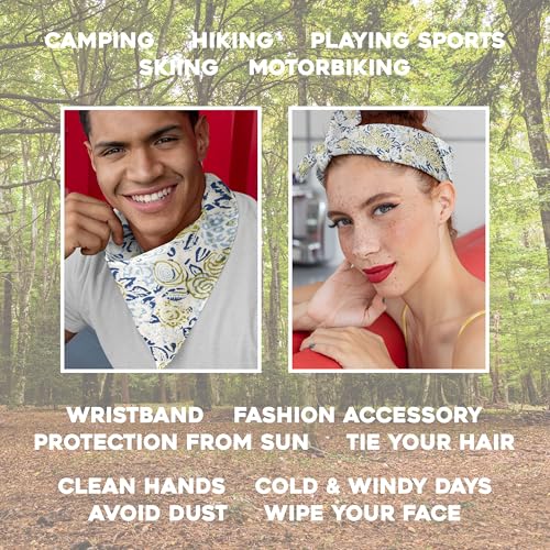 AVKA Studio 100% Cotton Bandanas for Women & Men, 2 Pack 20x20 Inch, 22x22 inch Hand Printed, Lightweight Cotton Handkerchief - color: White Blue & Green, size: 22 x 22 Inches Large