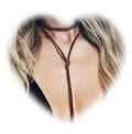 Doubnine Choker Multilayer Y Lariat Necklace Suede Braided Boho Jewelry for Women (brown)