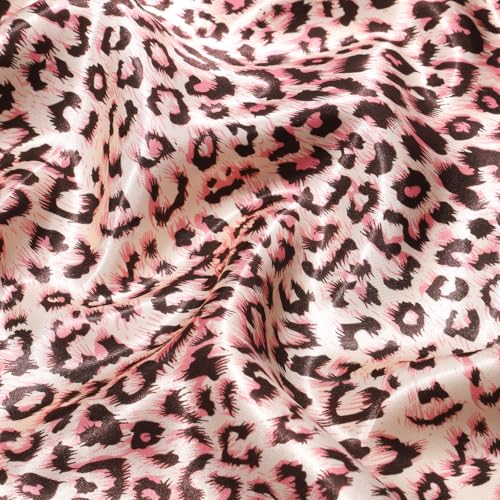 AWAYTR Satin Silk Scarf - Large Hair Bandana, Sleeping Wrap for Women - color: Leopard Print (Pink)