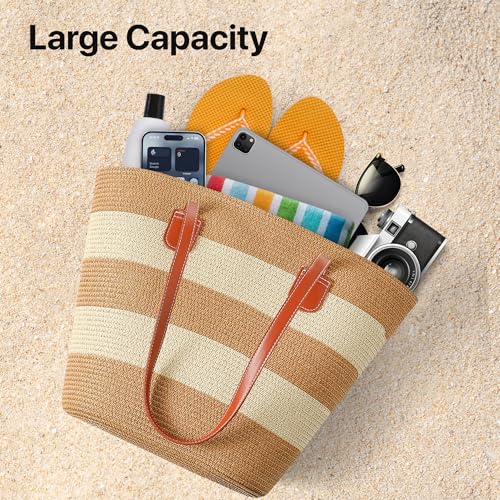 Straw Bags For Women | Travel Straw Totes Bag, Summer Woven Shoulder Bag Handbag - color: Summer Wave