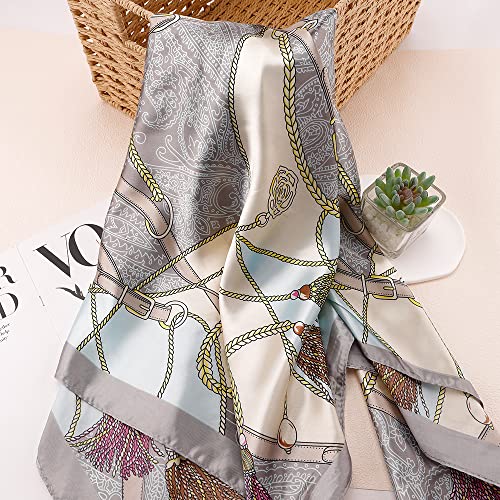 NZKNP Silk-Like Head Scarf - Women's Bandana Wraps - color: 18-blue and Gray, size: 35"*35"