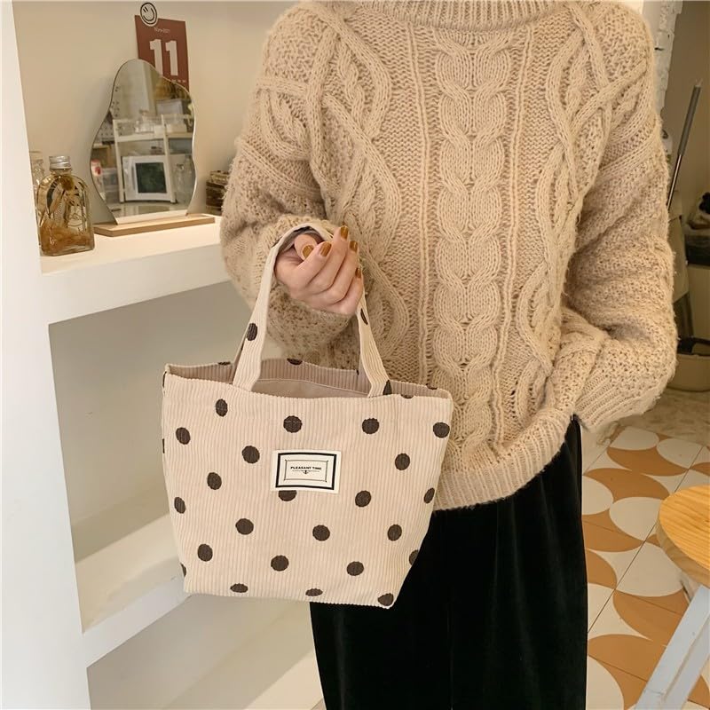 Kovewon 2 Pcs Corduroy Small Tote Bag for Women Cute Mini Tote Bag Preppy Aesthetic Reusable Bags for Grocery, Essentials, Water Bottle, Keys, Book, Bible - color: Beige