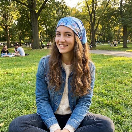 Women's Small 21 inch 100% Silk Scarf Bandana for Head Neck Hair | 100% Mulberry Silk Lightweight Designs Gift-Ready Packaging For Hair Fashion 21"x21" Printed - color: 307 Blue White