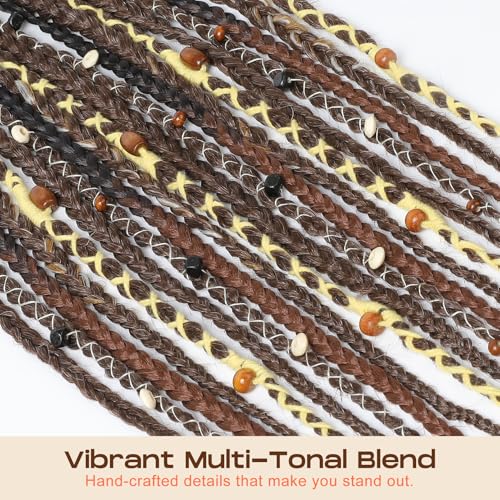 SEIKEA Boho Braided Ponytail Extension on Hair Tie, 16" Full Volume Lightweight Viking Dreadlock Ponytail Braid in Dreadlock Extensions with Beads and Shells, Festival Hair Accessories for Women Girls - color: Woodland Camo Olive Mix