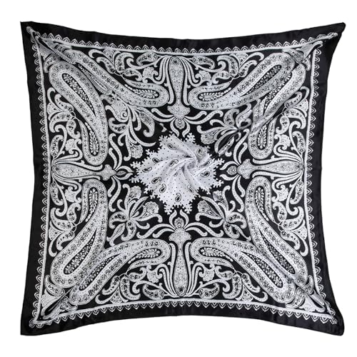 AIBFRID Square Head Scarves Satin Silk Hair Scarf Boho Bandana Headwear for Women Silk Feeling Hair Wrap Neck Scarf - color: Black, size: 35inch