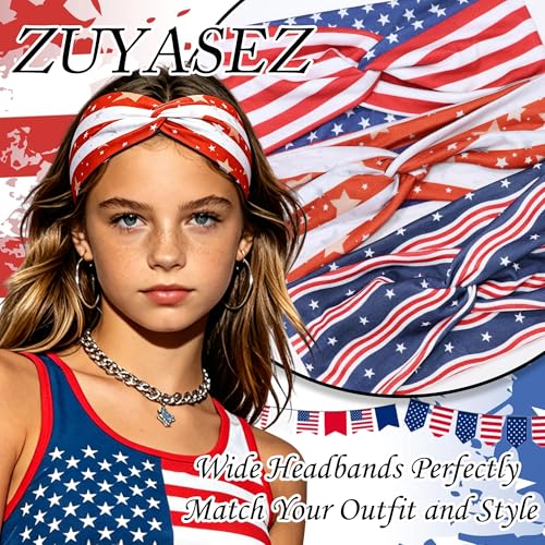 3Pcs 4th of July Headbands for Women USA Flag Star Hair Bands Accessories Elastic Non-Slip Hair Bandana Headbands Yoga Sport Workout Hair Scarf Accessories for Girls - color: Red+White+Blue+STAR