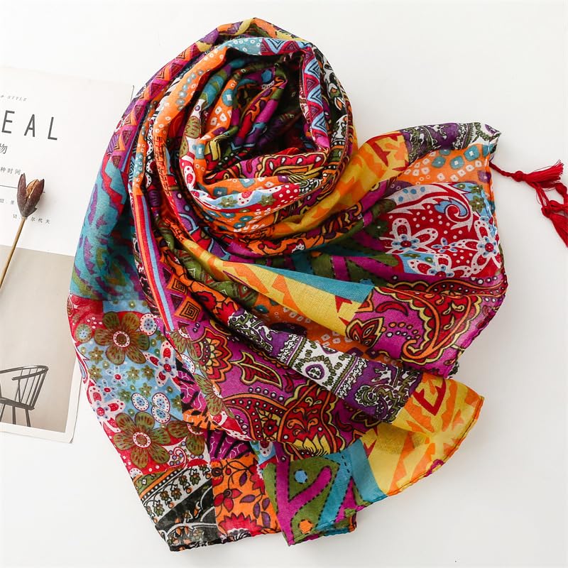 WZX Boho Scarf for Women, 70"x35" Large Lightweight Shawl Wrap for Travel, Sun Protection, Office & All-Season Wear - color: 014