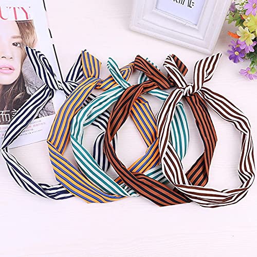 6Pcs Fashion Twist Bow Wire Headbands Head Wrap Bunny Rabbit Ears Wired Hairbands Hair Holder Hair Accessories for Women and Girls