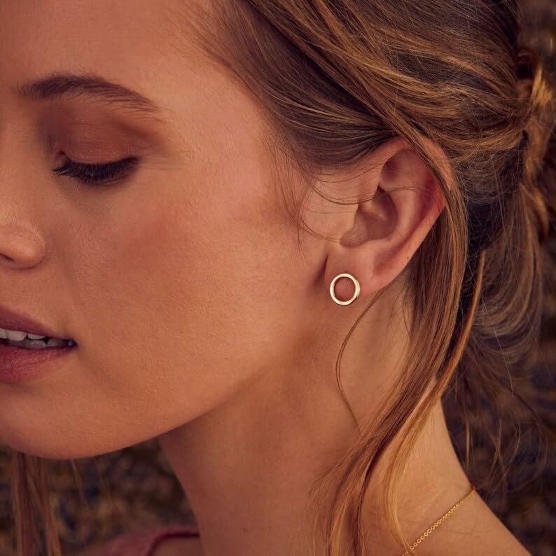 18K Gold Love Knot Stud Earrings for Women Statement Button Pearl Stud Earrings Minimalist Cute Small Post Earring - color: 6.Circle