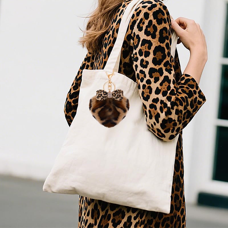 Leopard Faux Fur Keychain for Purse Charms for Handbags Leopard Plush Key Chain for Car Keys - color: Color B