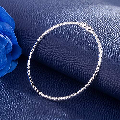Sterling Silver Bangle Bracelets for Women,Fashion Jewelry Simple Adjustable 925 Silver Cuff Bangles for Women Mom Wife Valentine Mothers Day Gift - color: style-2